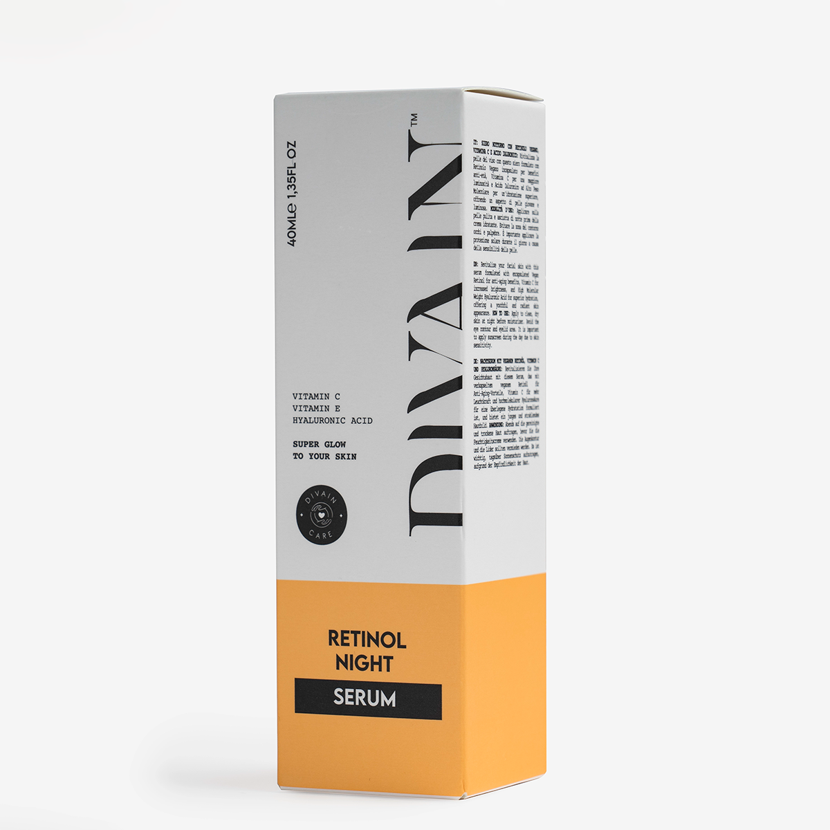 Envase de serum de noche de 40 mililitros divain care

