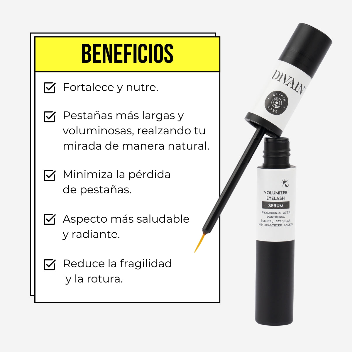 Beneficios del serum de pestañas de 3 mililitros divain care

