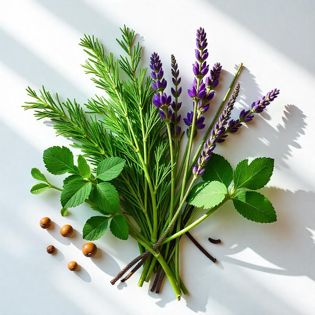 Lavanda, tomillo y pimienta representando las notas olfativas del perfume.