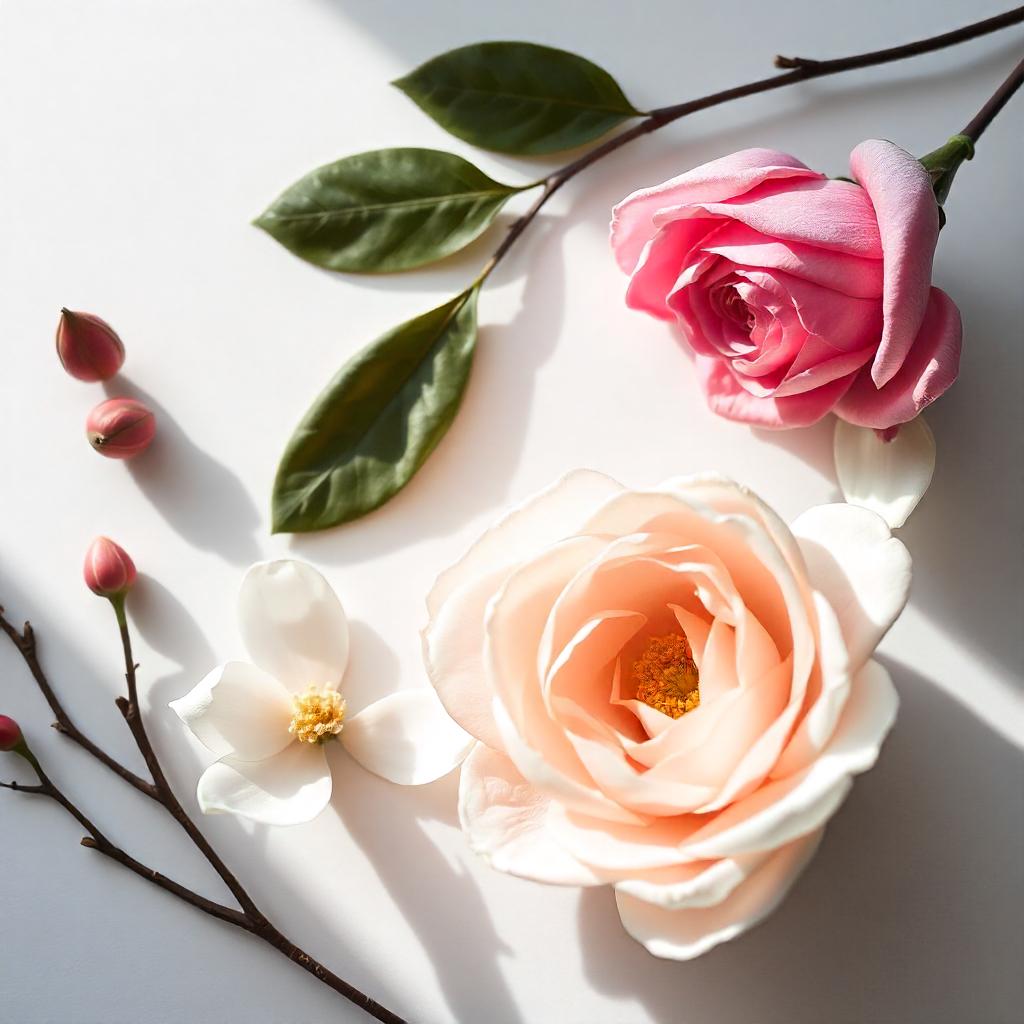 Una rosa y una magnolia representando las notas olfativas del perfume.