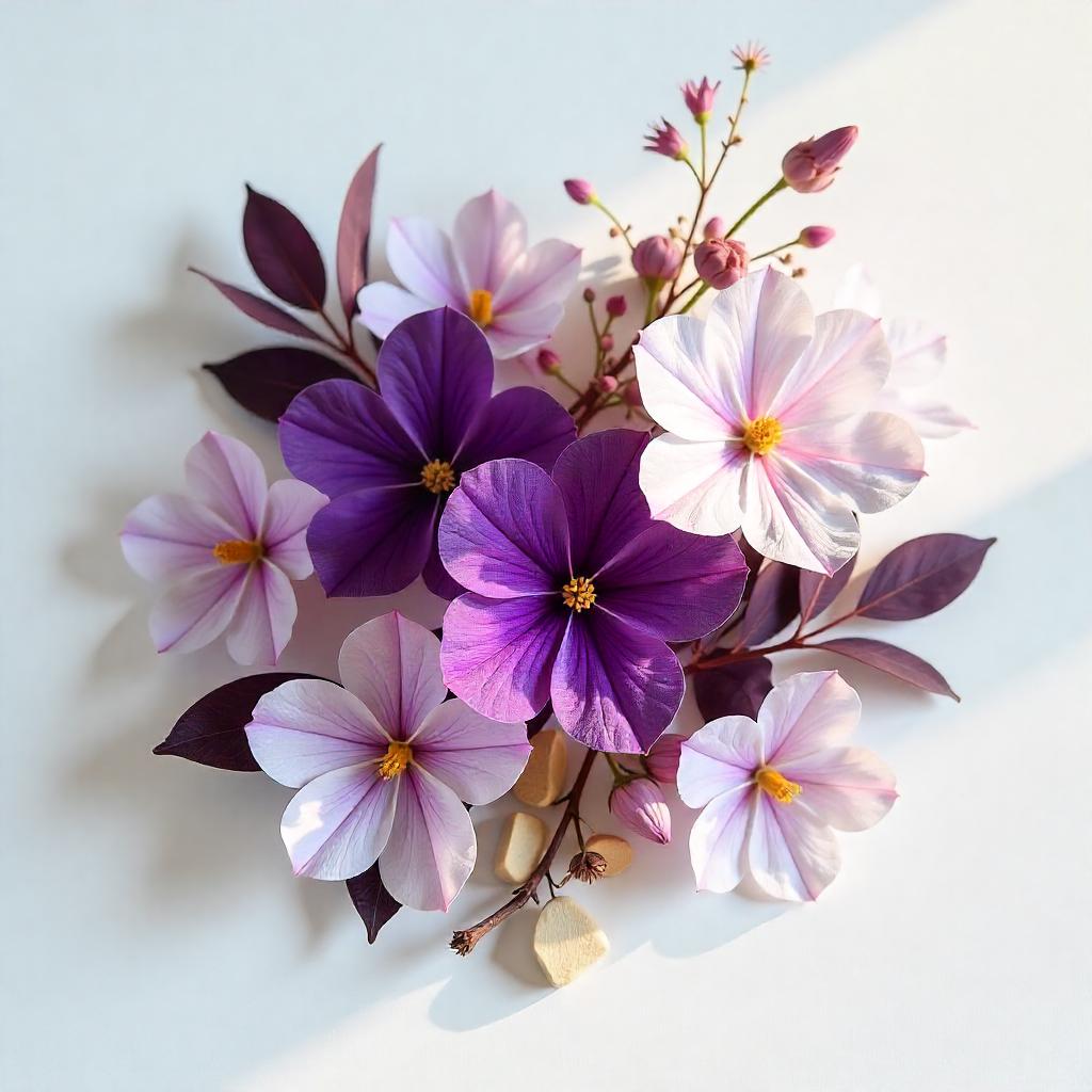 Ramo de flores de violetas y gardenias representando las notas olfativas del perfume.