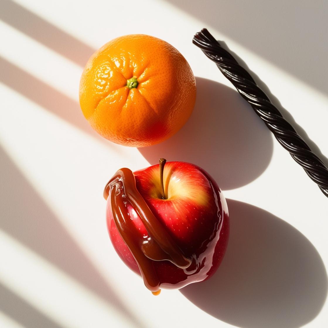 Mandarina, manzana acaramelada y regaliz representando las notas olfativas del perfume.