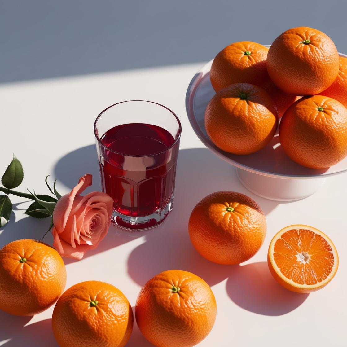 Naranja, granadina y rosa representando las notas olfativas del perfume.