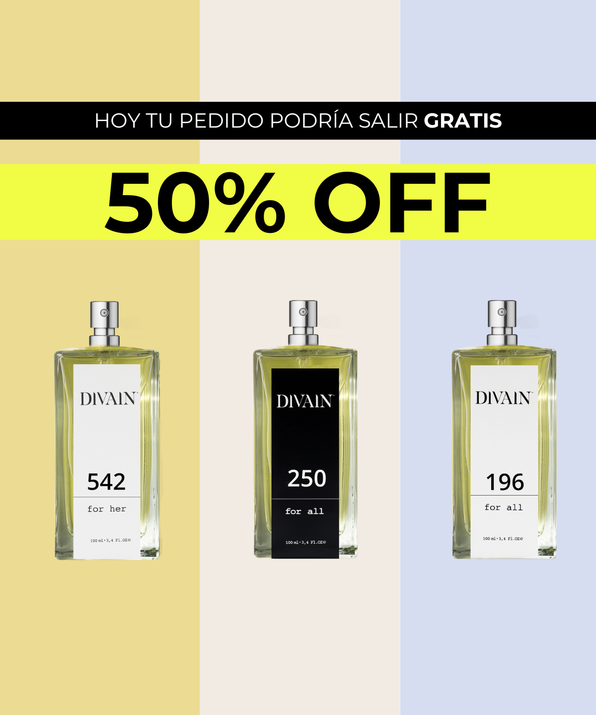 Perfumes DIVAIN. Aprovecha la mejor oferta de perfumes del 50% en todos los perfumes. ¡Y hoy tu pedido podría salir gratis!